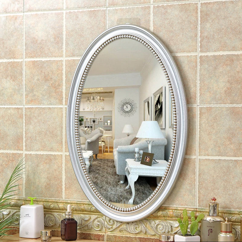 Geometric Mirror Frame Vintage Border Long Shower Round Wall Mirror Vanity Body Baby Room Oval Woondecoratie Home Decoration images - 6