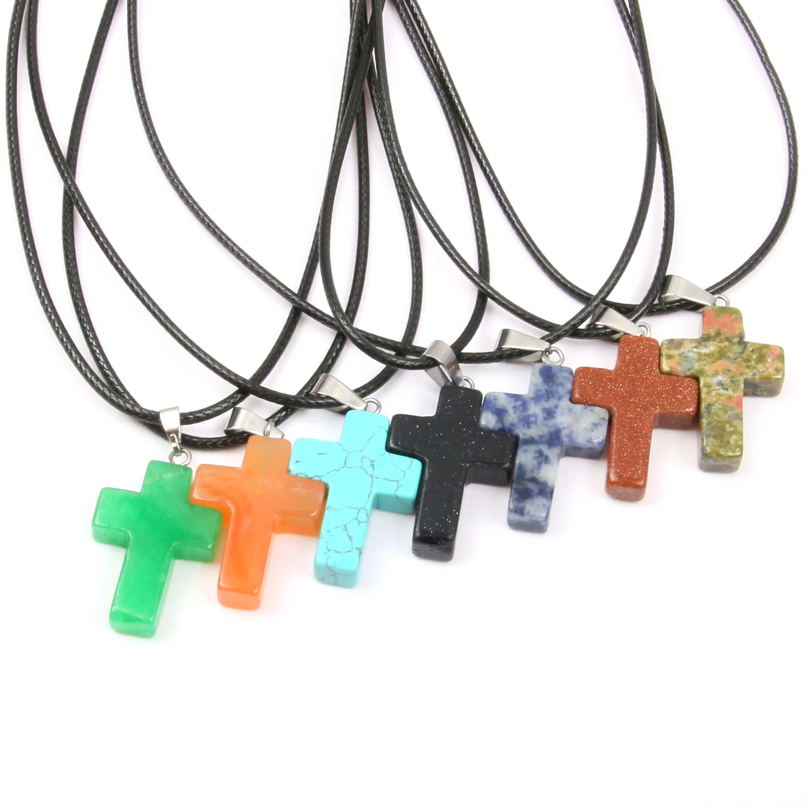 

15 PCS Natural Stone Cross shaped Pendant Necklace Religious Spiritual Healing Crystal Agate Jewelry Necklace Minimalist Style