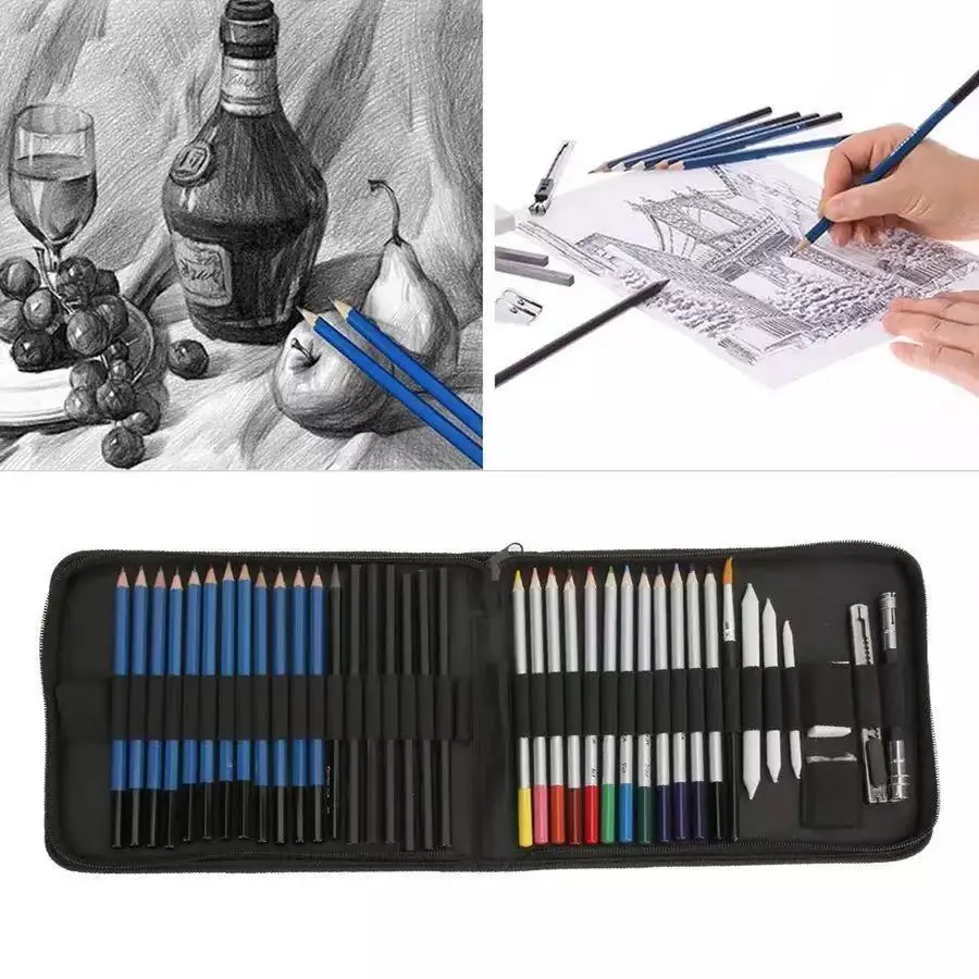 40 PCs Water Soluble Colored Pencil Painting Kit 41 PCs Sketch Color Lead Suit Student Art Painting Kit Art Supplies