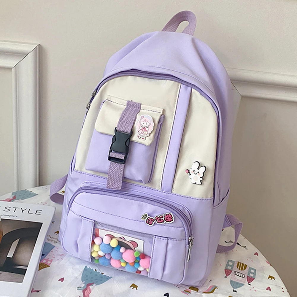 

College Student Rucksack Large Capacity Travel Bookbags with Medal Pendant Simple Fashion Adjustable Strap for Teenage Girls