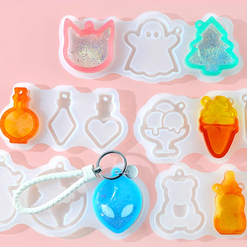 

1pc Clear Quicksand Cat ice cream Silicone Molds DIY Jewelry UV Quicksand Epoxy Resin Mold Key Chain Pendant Crafts Decor Tool