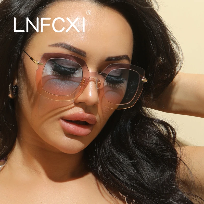 

LNFCXI модные большие квадратные солнцезащитные очки Женские Ретро градиентные солнцезащитные очки в большой оправе женские цельные солнцез...