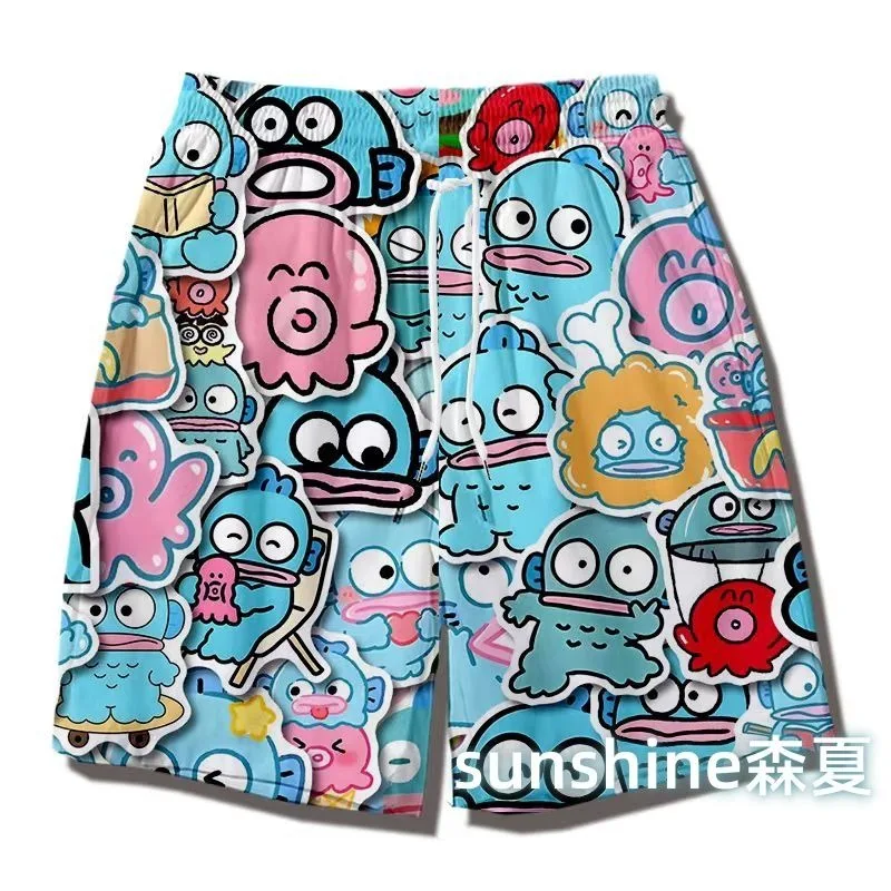 Фото Летние повседневные короткие штаны Hangyodon в стиле аниме Kawaii, модные пляжные штаны с милым рисунком Y2k, одежда, милые подарки для девочек и мальчиков №2