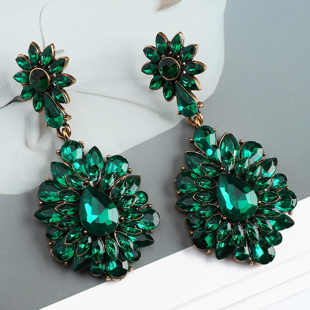 

Charm Sweet Ethnic Style Flower Long Dangle Earrings Luxury Vintage Double Crystal Decorations Pendientes Aesthetic Accessories