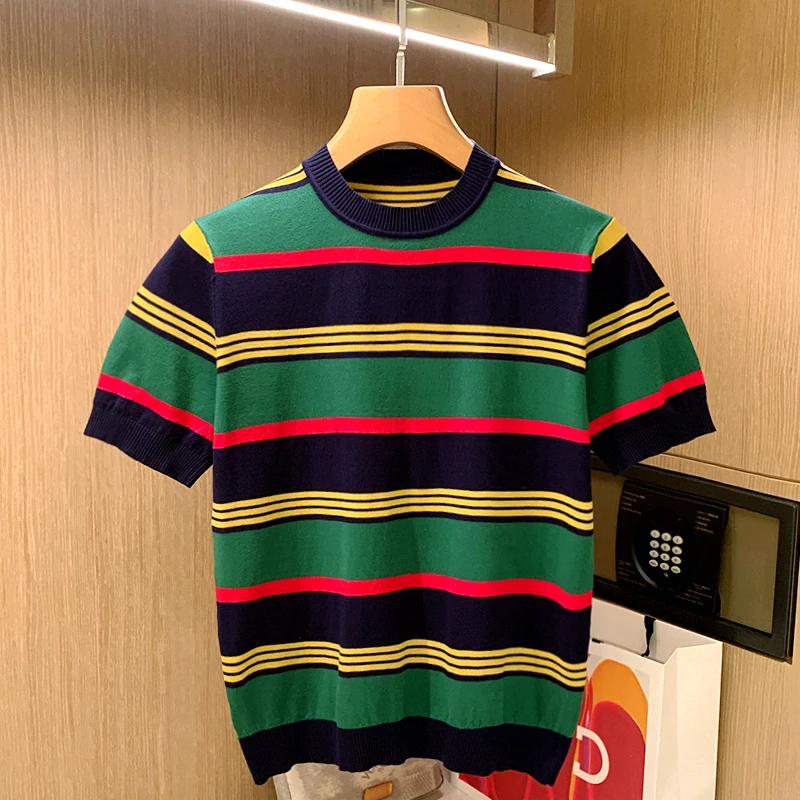 

Футболка Mew Мужская трикотажная в полоску, Базовая Универсальная рубашка-карго, повседневная майка контрастных цветов, уличная одежда H1