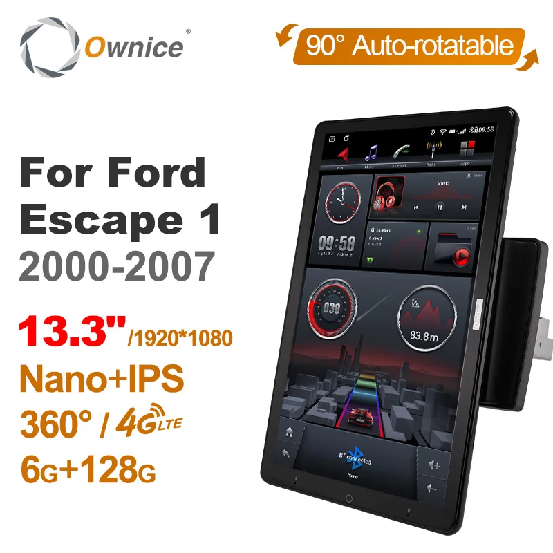 

Rotatain 13.3" 1920*1080 Car android radio stereo Multimedia for Ford Escape 1/MAZDA TRIBUTE 2000-2007 Front Camera Fiber optic