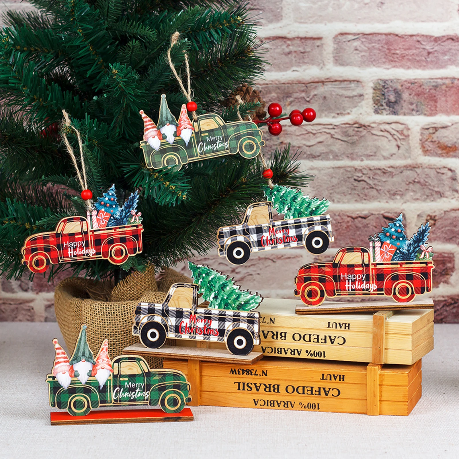 

6 шт., подвески для новогодней ёлки в виде грузовика