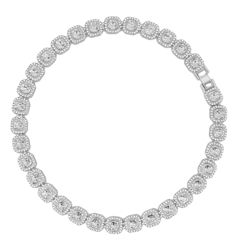 Ожерелье в стиле хип-хоп большие квадратные стеклянные бусины цепочка на ключицы