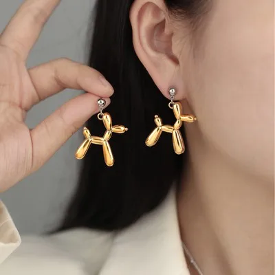 

2023 New Cute Golden Balloon Dog Puppy Dangle Earrings for Women Cartoon Drop Dangle Aesthetic Earring Wedding Party Jewelry