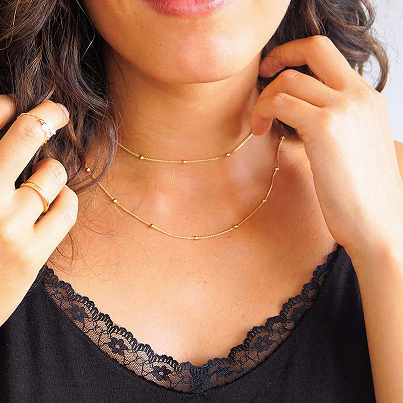 

Simple Double Layer Round Bead Women's Clavicle Chain Necklace