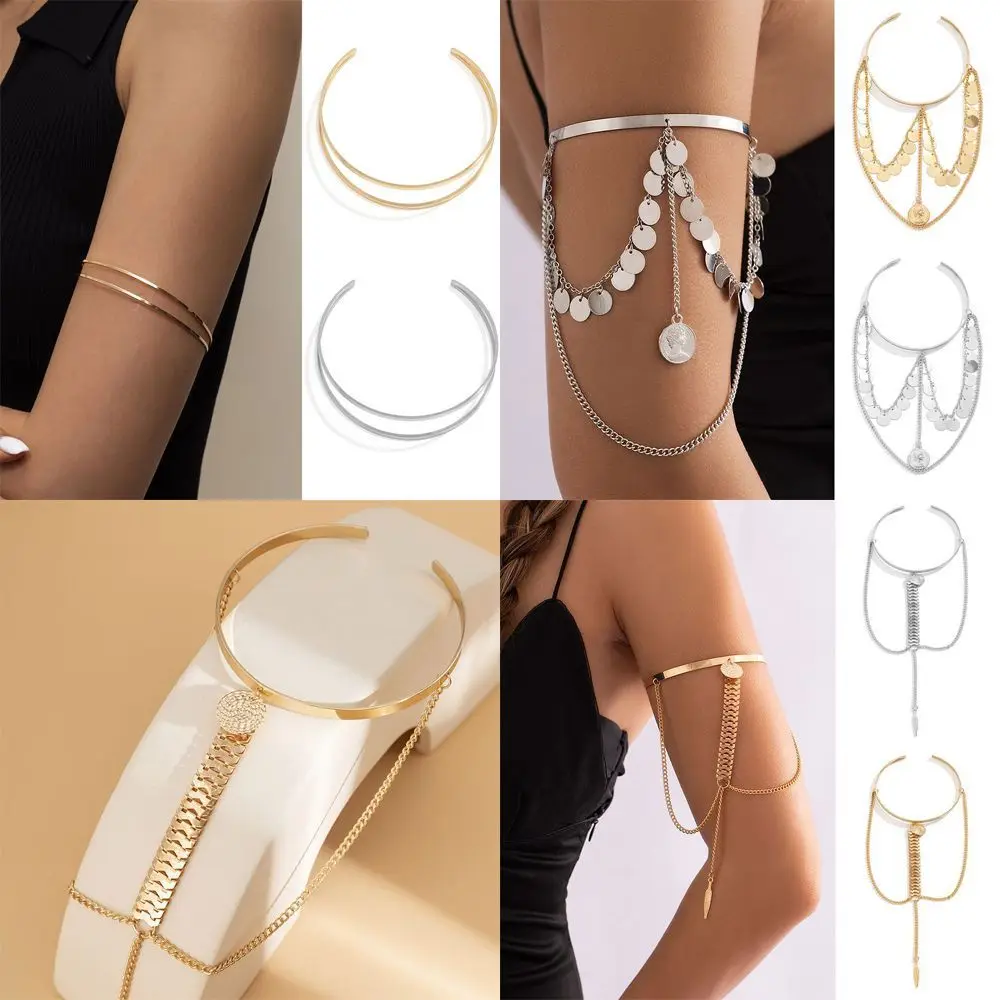 

Punk for Women Girls Adjustable Fashion Jewelry Minimalist Bangle Upper Arm Cuff Arm Bracelet Tassel Armband