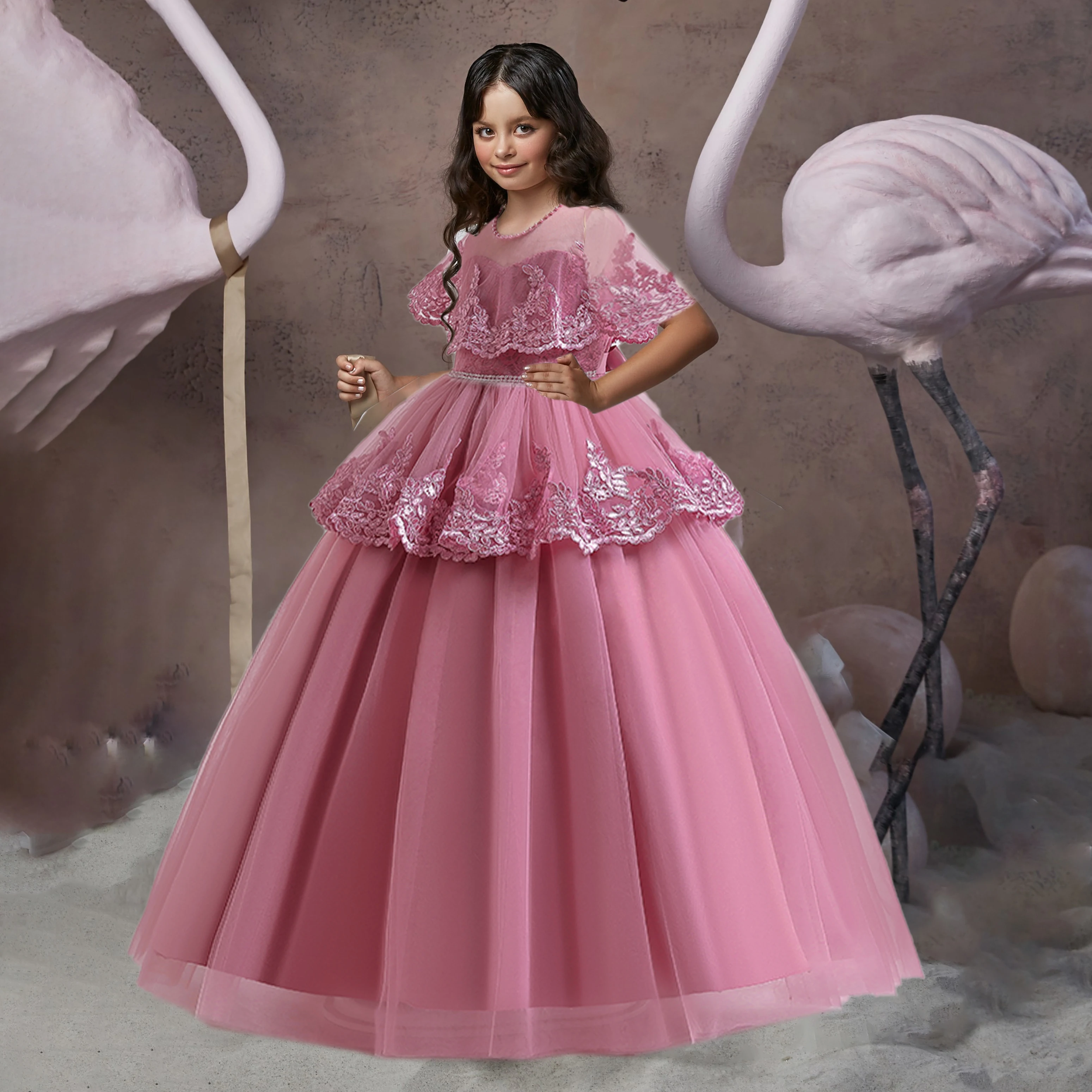 

2022 Vintage Flower Bridesmaid Children Costume Kids Party Dresses For Girl Birhtday Wedding Princess Petal Dresses Gown Costume