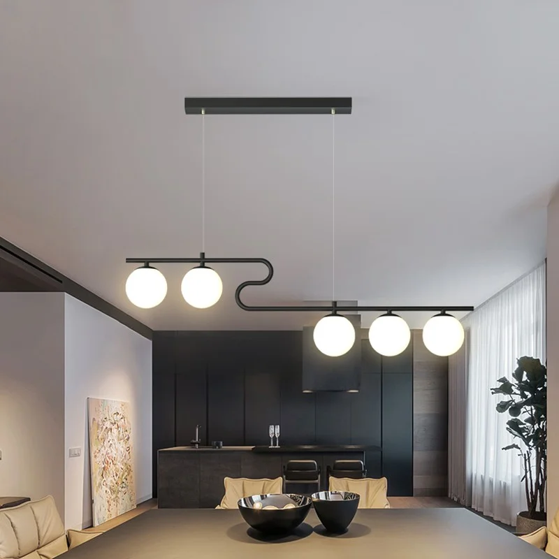 

Минималистичная черная или Золотая фотолюстра со стеклянным шаром, современный дизайн G9, подвесная фотолюстра для столовой, кофейни, бара, длинная Подвесная лампа