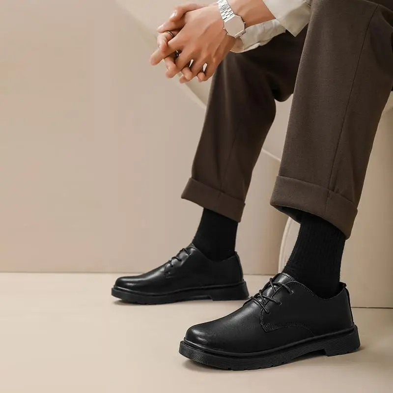 

Men's Shoes Autumn 2023 New Shanghai Black Leather Shoes Men's Chef Working Labor Protection Zhongbang Fashion Shoes