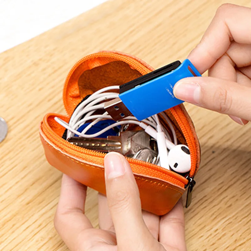 

Vintage Genuine Leather Coin Purse Mini Zipper Purses Men Women Small Wallet Travel Earphone Storage Pouch Clutch Change Bag