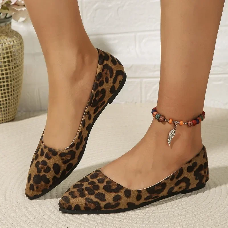 Женские туфли-лоферы с леопардовым принтом туфли-лодочки острым носком на