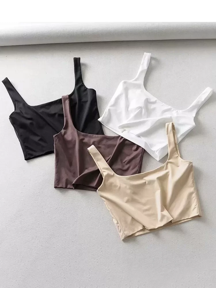 

2023New Sale 2022 Summer Women Sexy Sleeveless Tops Fashion Short Square Collar Tank Tops 4 Colors