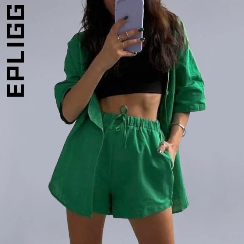 

Epligg Женский комплект, новинка, свободные женские спортивные костюмы, женские комплекты с шортами, повседневный комплект из двух предметов, ...