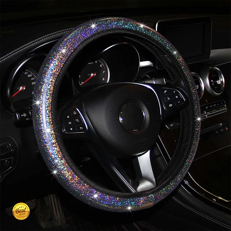 

37/38mm Universal Car Steering Wheel Cover PU Leather Rhinestones Imitation Diamond Wheel Case Auto Interior Decor Car Styling