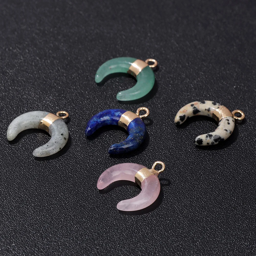 

3PCS Natural Stone Pendant Crescent Moon Shape Reiki Healing Lapis lazuli Amazonite Agates Pendants for Jewelry Making Necklace