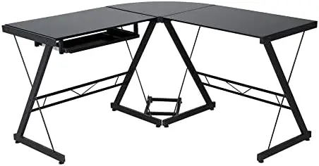 

Glass L-Shape Desk, Black and Clear