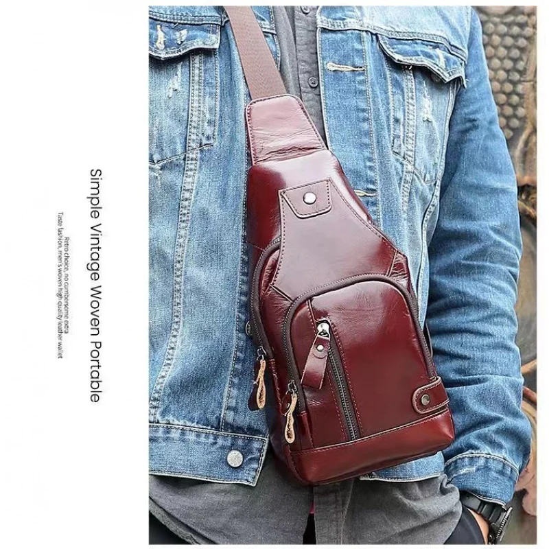 Luxury Genuine Leather Chest Bag For Men Business Shoulder Crossbody Bag Casual Sling Bag Male Travel Chest Daypack