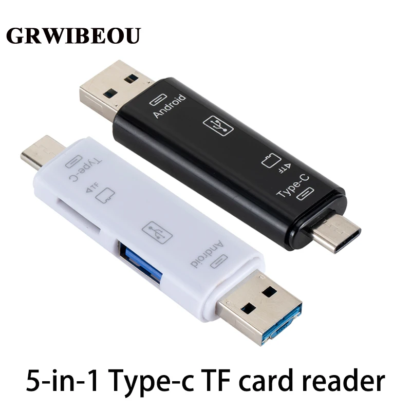 

GRWIBEOU Type C&MicroUSB & USB 5 In 1 OTG Card Reader High-speed Universal OTG TF/USB for Android Computer Extension Headers