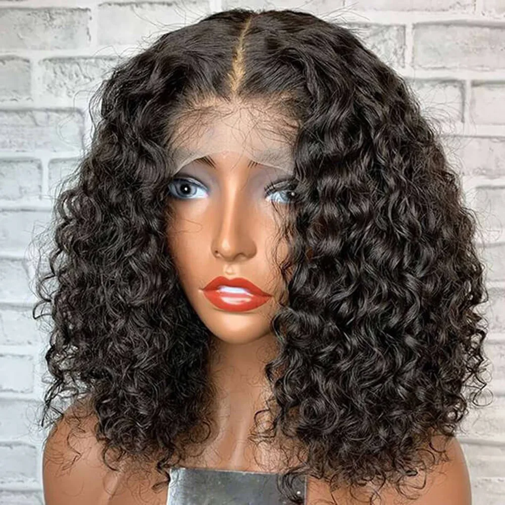 Curly Human Hair Wig Short Bob Human Hair Wigs 13X1 Transparent Bob Lace Front Brazilian Wigs For Black Women 150% Density