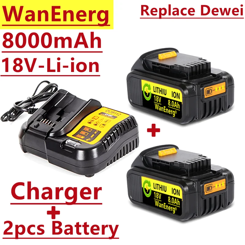 

18V replacement lithium ion battery, 8000 MAH, with LED, suitable for 18V / 20V Dewei electric tools, dcb205, dcb206, dcb204-2