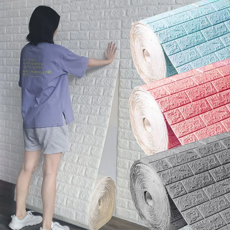 

3D Continuous Brick Wall Stickers Self-adhesive Wallpaper Waterproof Sticker DIY Home Decor Sticker Foam Wallpaper Wall Decals