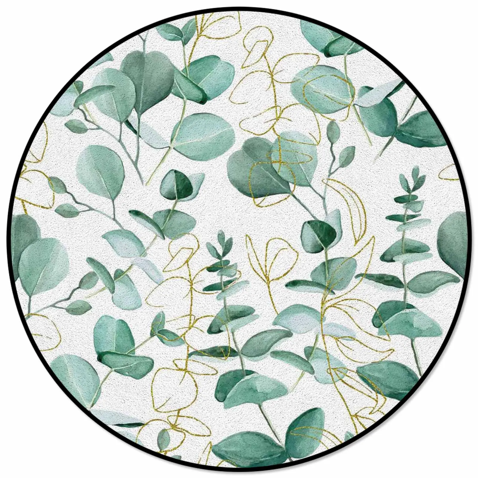 

Summer Watercolor Plants Leaves Round Rugs Home Decor Carpets for Bedroom Large Area Mat for Living Room Printed Circle Carpets