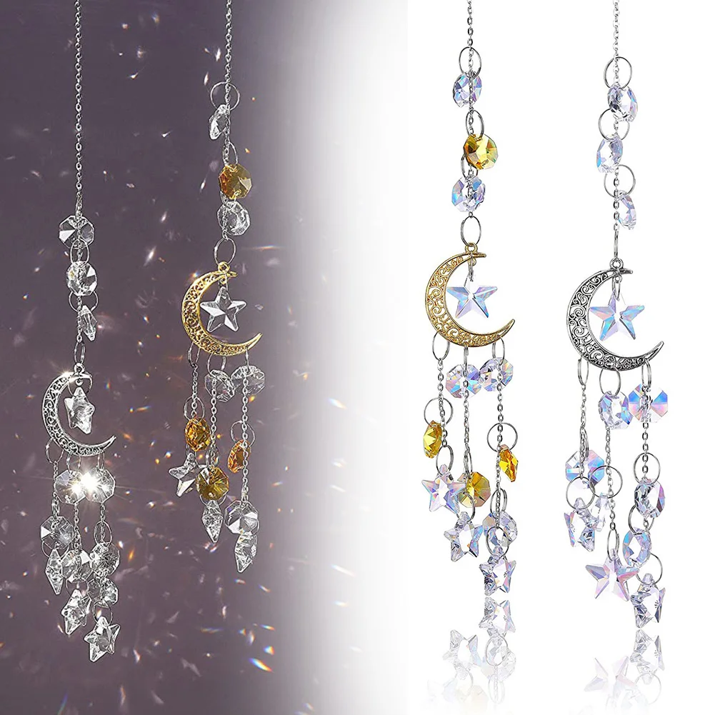 

Crystal Wind Chime Moon Star Hanging Crystal Ornament Sun Catcher Garden Decor For Window Curtains Pendant Home Garden Car Lamp