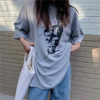 handsome portrait print t shirt women 2022 summer casual outer tees loose round neck fashion short sleeved top