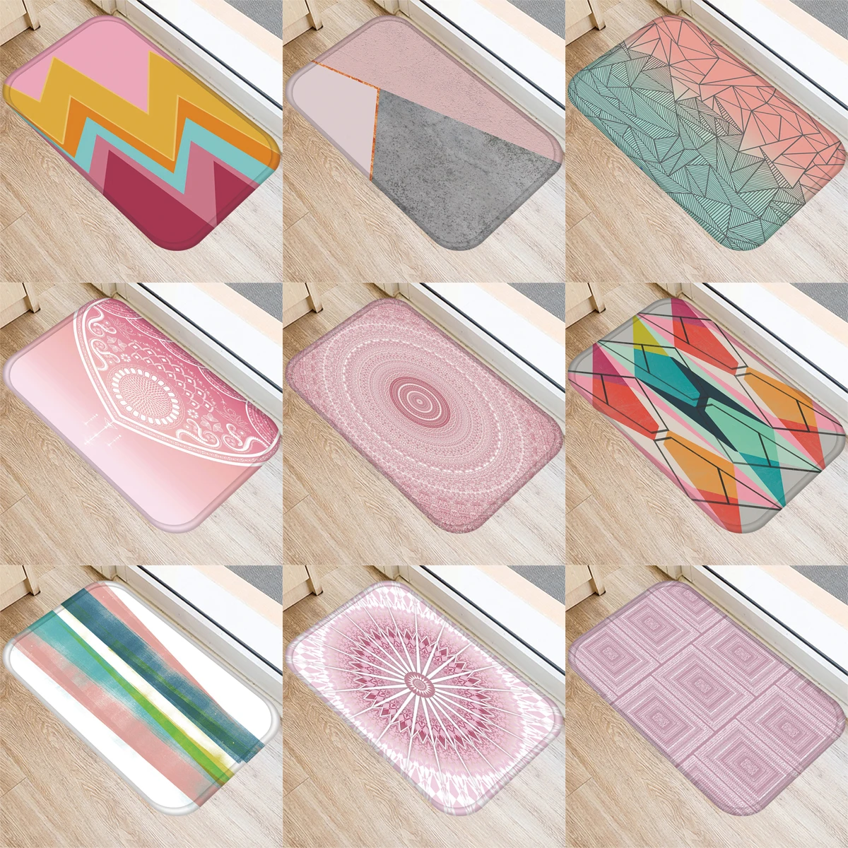 

ZHENHE Pink Geometry Mats Pattern Print Doormat Anti Slip Floor Carpet for Bathroom Kitchen Entrance Rugs Home Decor