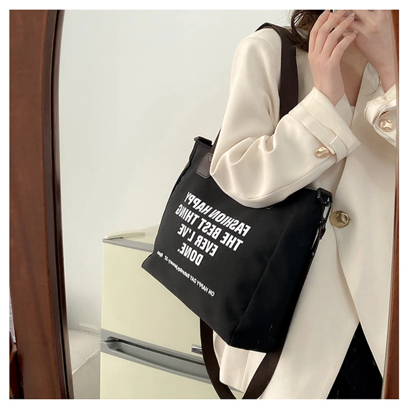 Fashion Canvas Handbag Tote Bags For Women School Work Letter Design Crossbody Bag Personal Shoulder Shopping Bag With Zipper