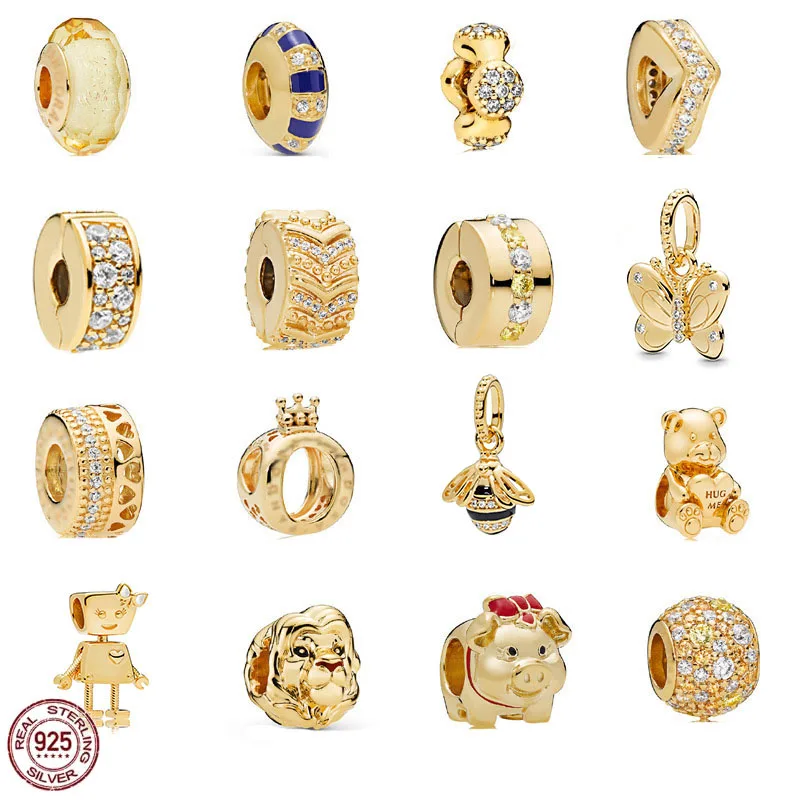 

Fashion 925 Sterling Silver Gold Safety Chain Crown Pendant for Original Pandora Bracelet DIY Women's Fine Jewelry