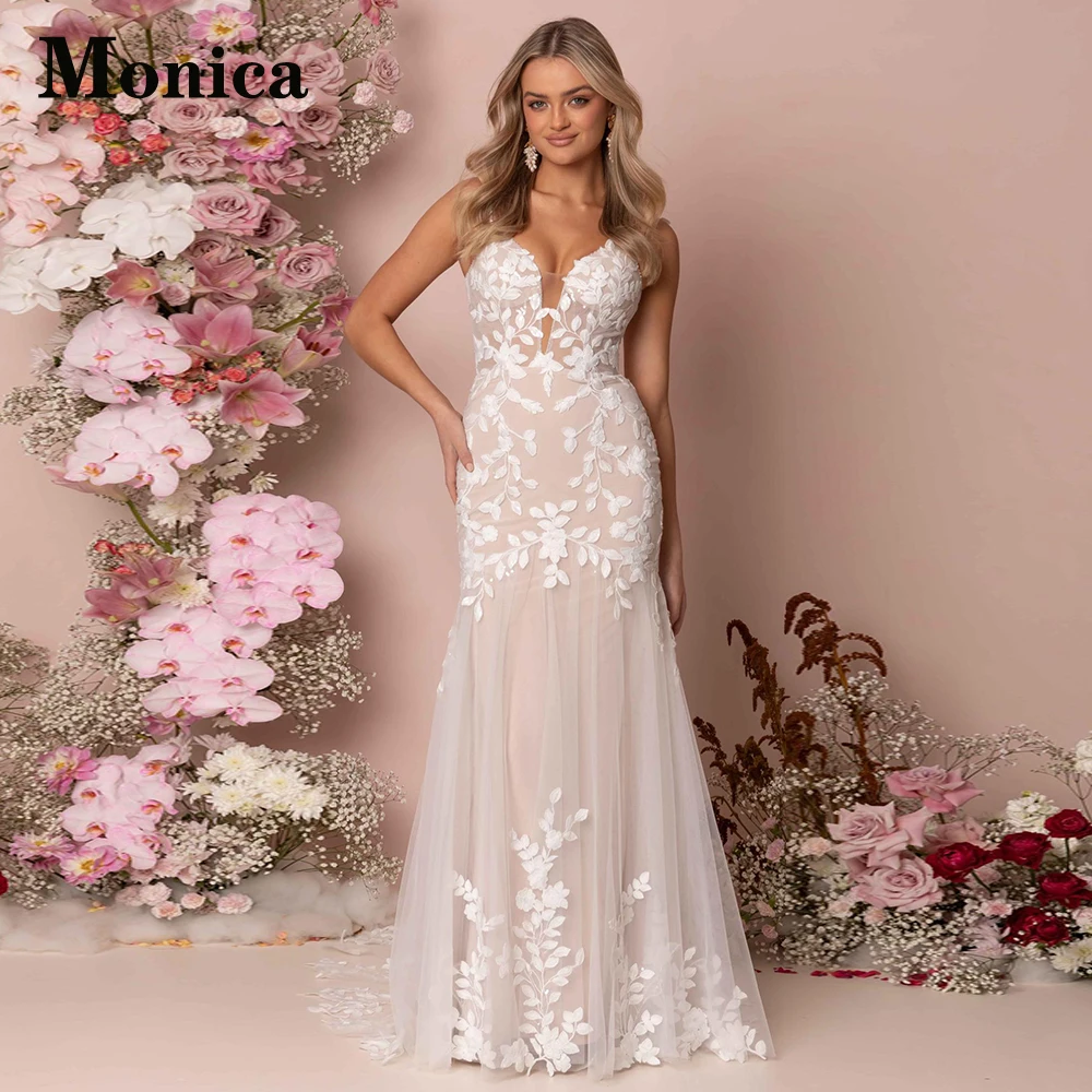 

MONICA Sweetheart Trumpet Spaghetti Straps Button Wedding Gown For Bride Floral Print Made To Order Vestidos De Novia Brautmode