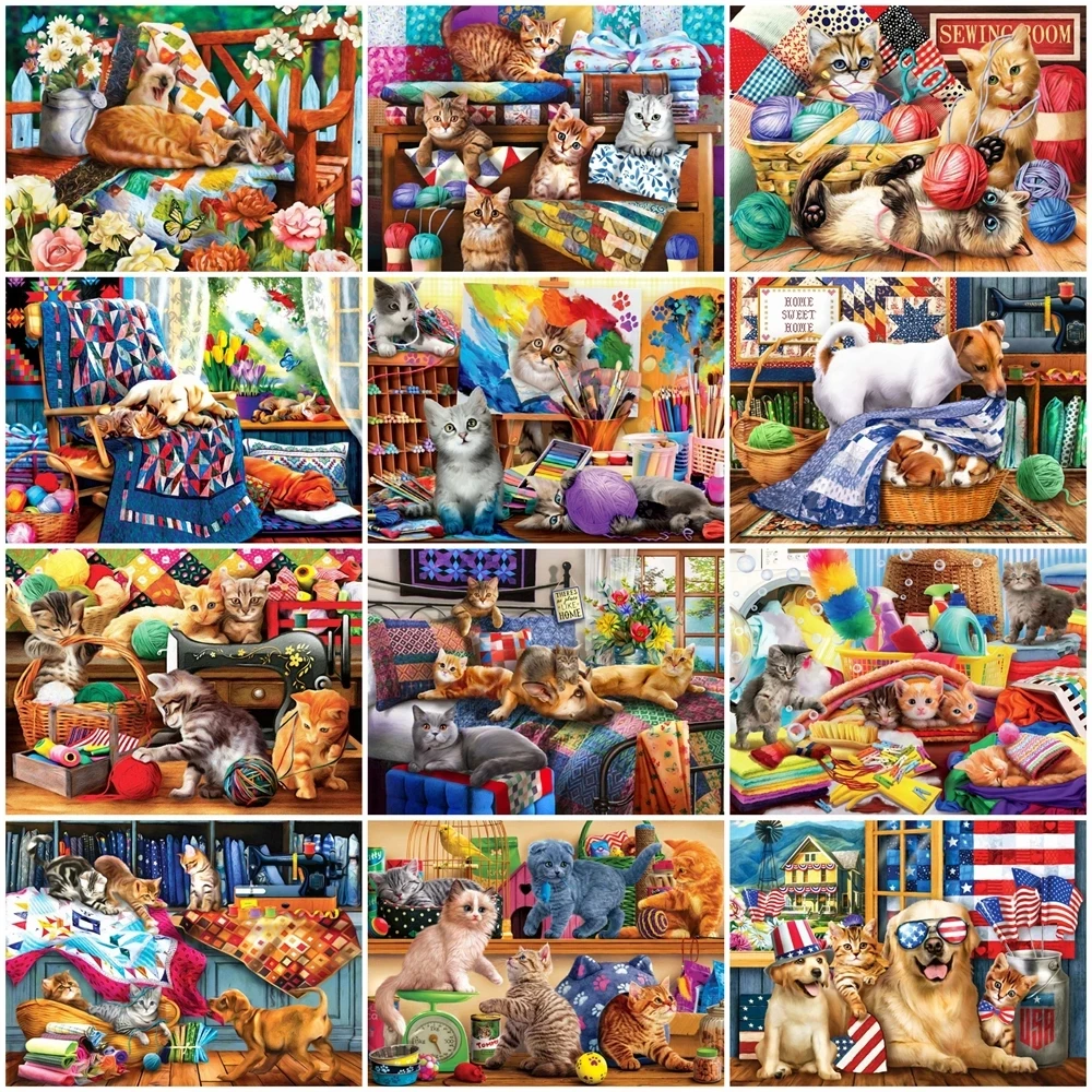 

5D Diamond Painting, Diamond Embroidery, Dog And Cat, Rhinestone Painting, Mosaic Cartoon, Children's Handmade, Wall Decoration