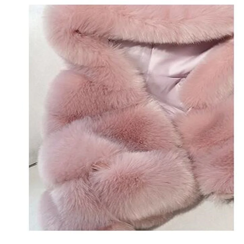 Patchwork fox fur jackets women short coats hooded faux fur clothes long sleeve pink black brown silver blue green spring winter