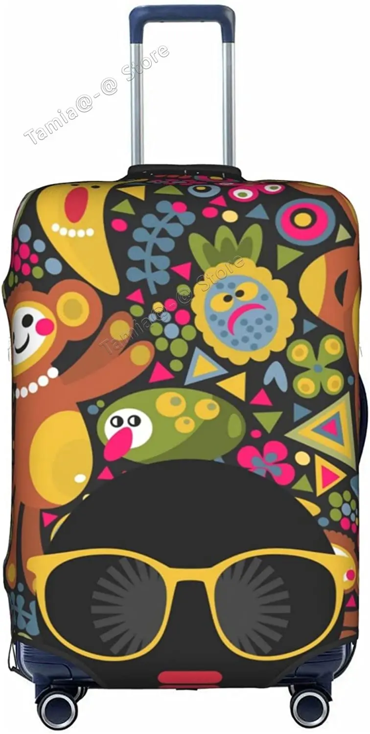 

Black Head Woman With Monkey Hair African Women Travel Luggage Cover Protector Washable Baggage Covers Travel Suitcase