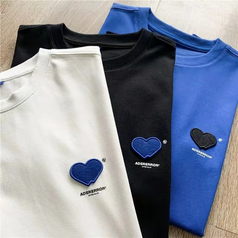 

Short Sleeve Adererror T Shirt Embroidery Heart Patch Logo Tee Men Women High Quality Streetwear Ader Error T-Shirt Korean