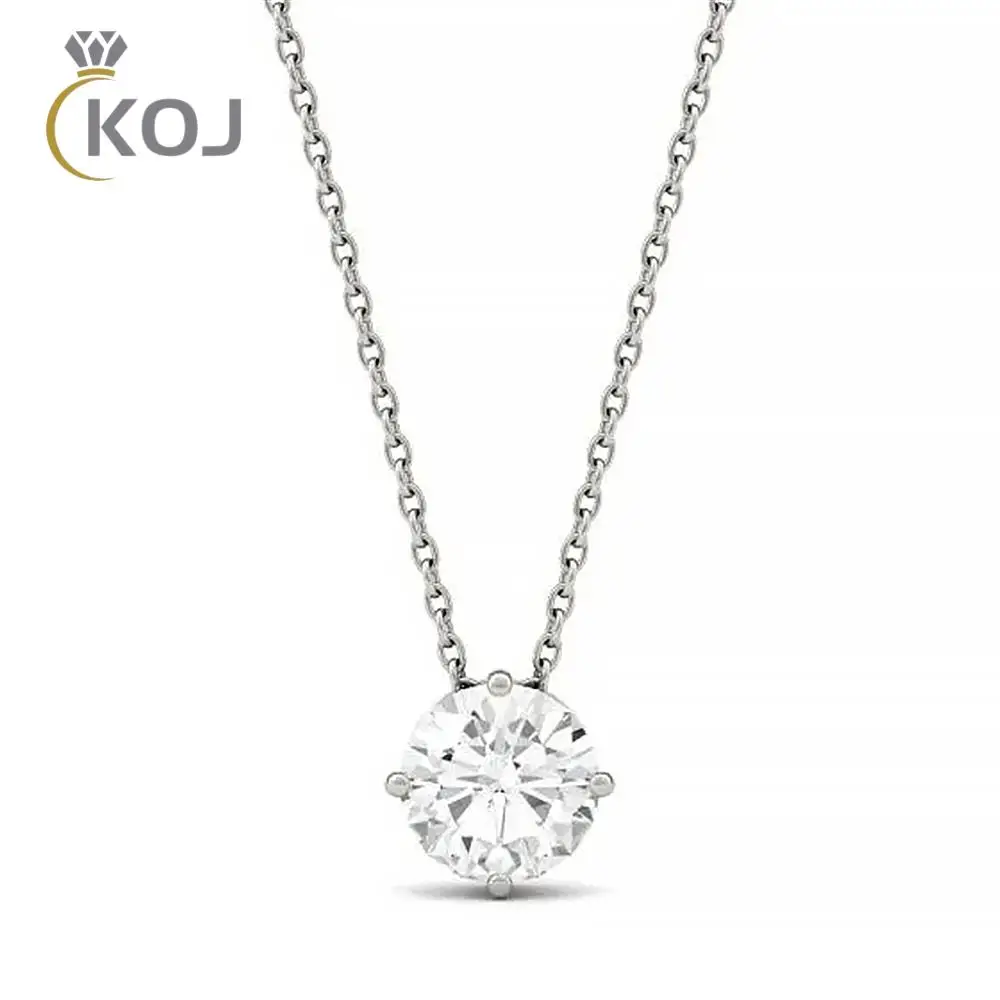 KOJ – collier en diamant Moissanite pour femmes  pendentif de 6.5mm  1CT  en argent 925  chaînes de