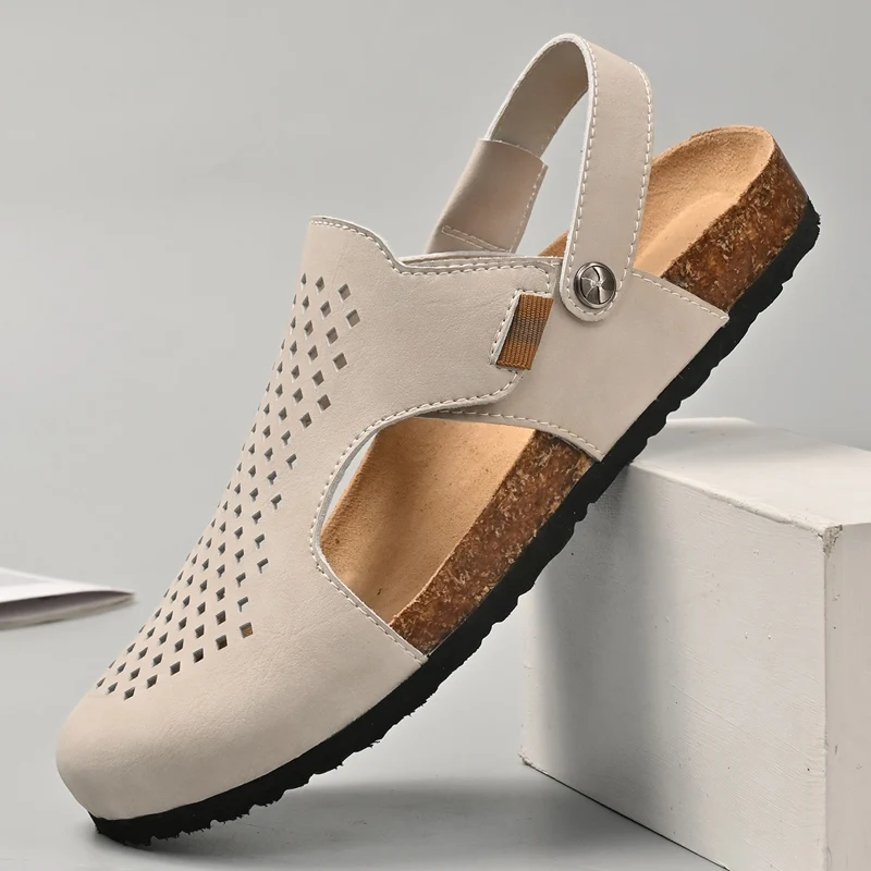 Сандалии мужские из натуральной кожи прочные Босоножки ручной работы с