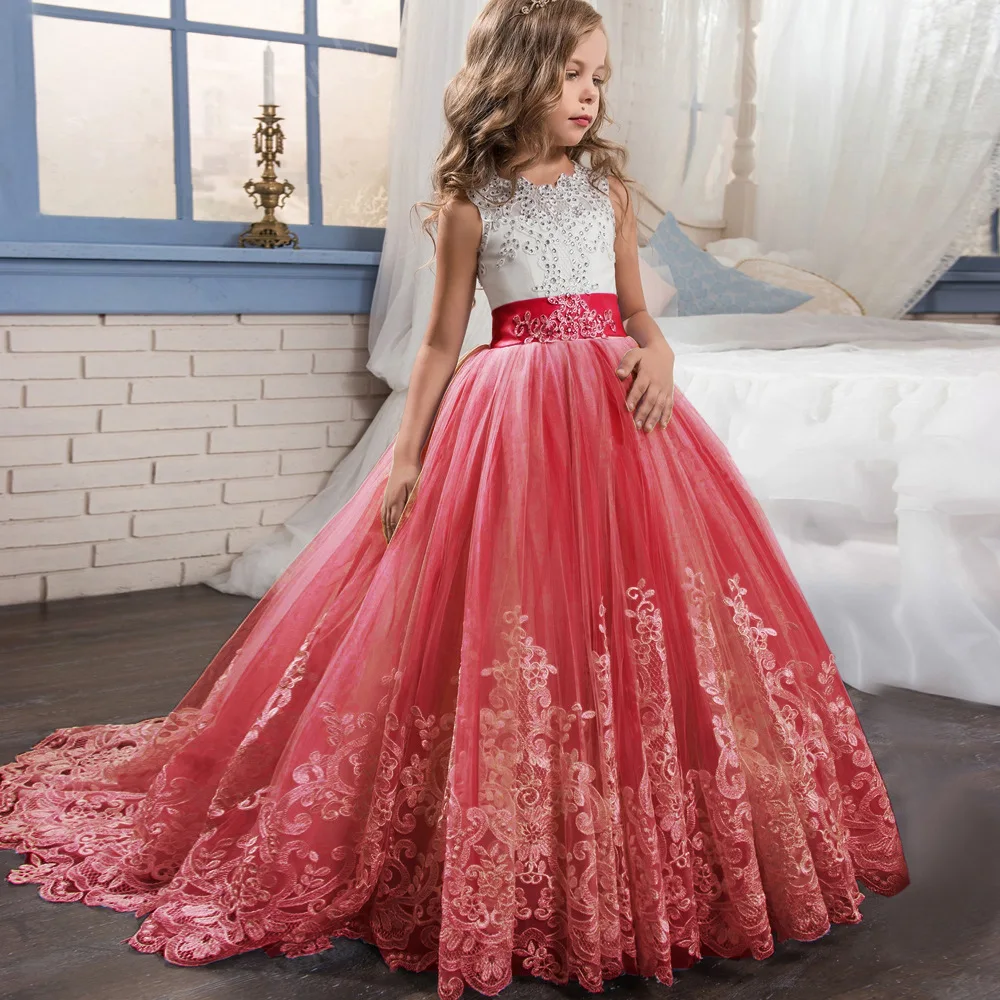 New Children's lace wedding dress festival puffy skirt princess dress flower girl birthday piano dress enlarge