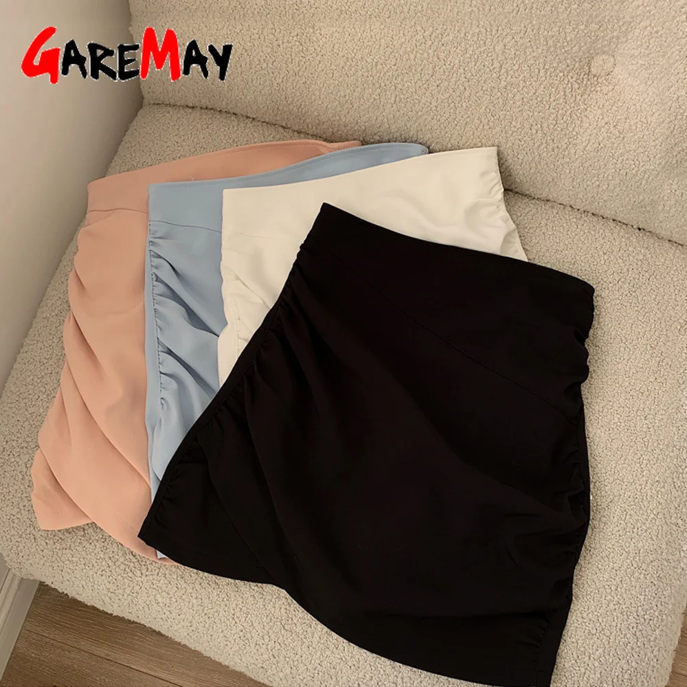 Черная короткая женская летняя мини юбка трапециевидная розовая с высокой