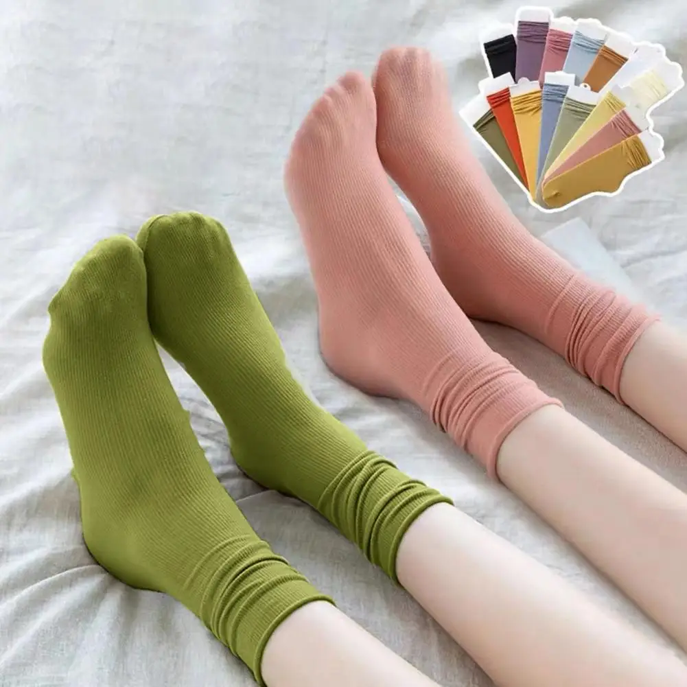 

1 Pair Women Summer Socks Thin Anti-slip Solid Color High Elasticity Soft Breathable Yoga Summer Mid Tube Socks Women Footwear