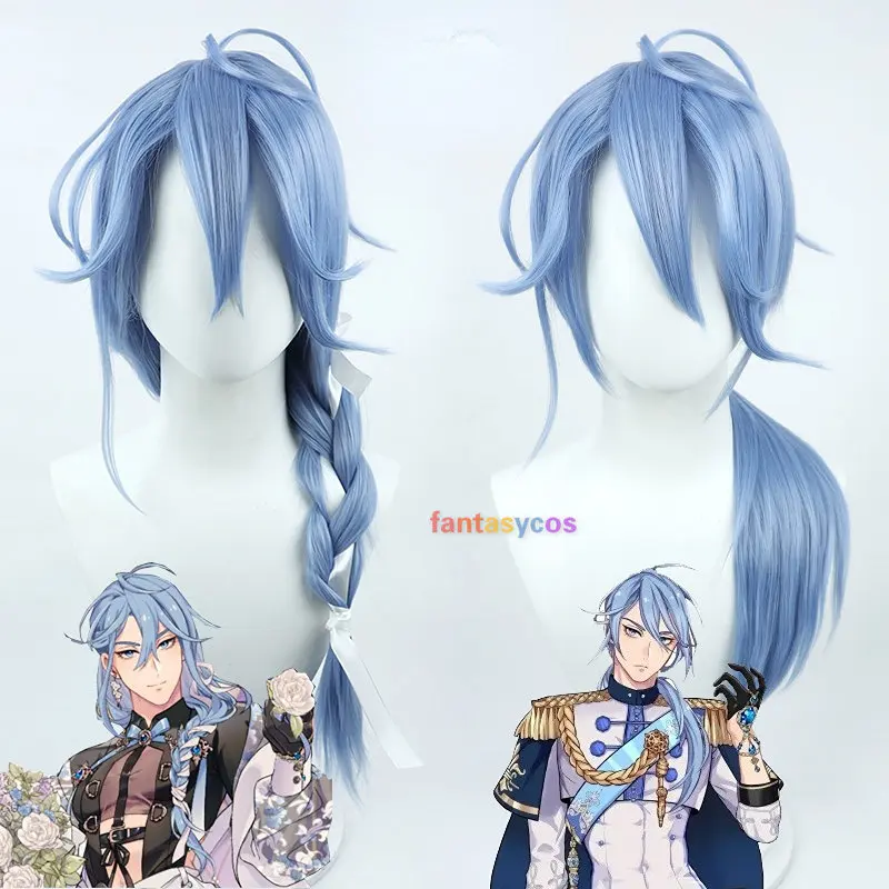 

Game NU：Carnival Edmond Cosplay Wig Blue Long Braids Heat Resistant Hair Halloween Role Play Party Costume Wigs + Free Wig Cap