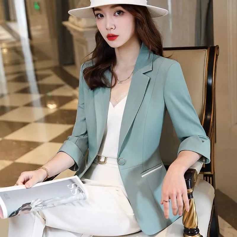

Women's Blazers 2023 New Spring Korean Slim Blazer Casual Female Business Work Suit Coat Solid Color Office Lady Outerwear