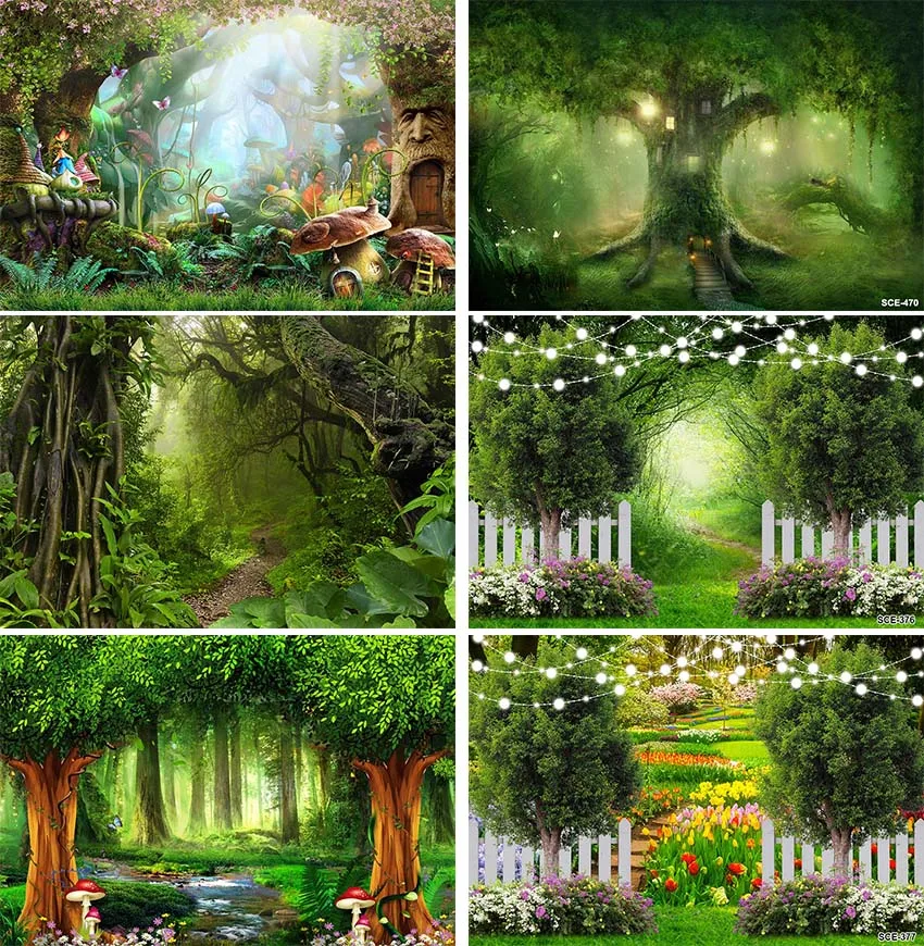 

Dreamy Natural Jungle Forest Wonderland Backdrop Fairy Tale Mushroom Baby Birthday Party Photography Background for Photo Studio