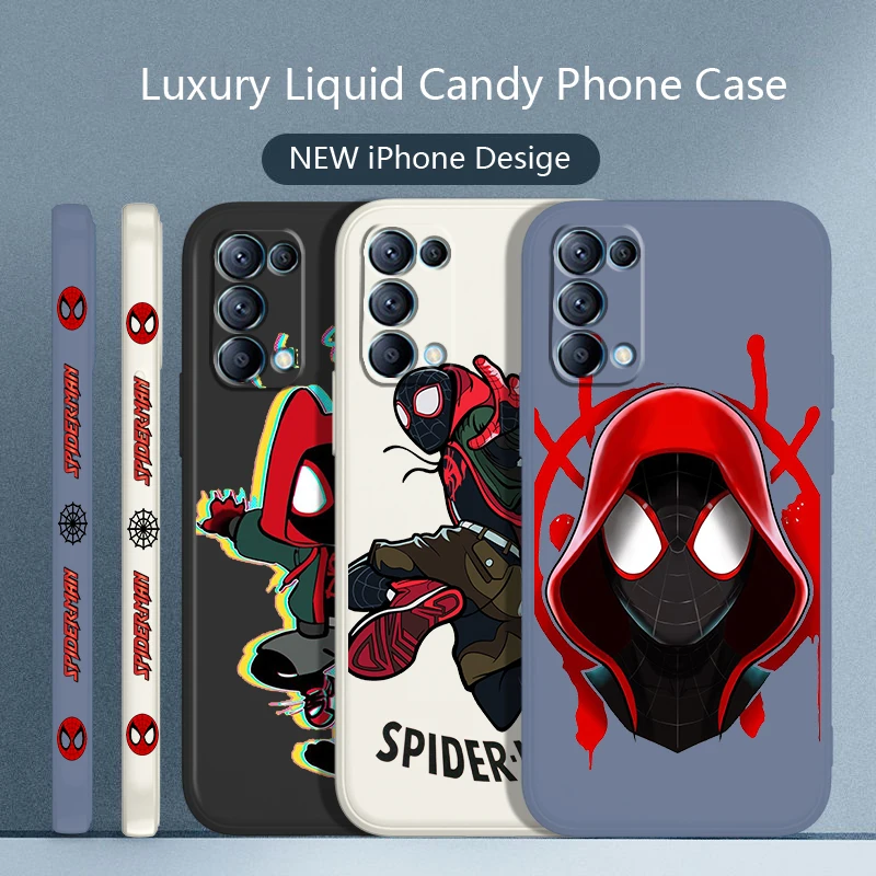 

Spiderman Marvel Avengers Phone Case For OPPO Find X5 X3 X2 neo Pro Lite A5 A9 2020 A53S 4G 5G Liquid Left Rope Candy Soft Cover